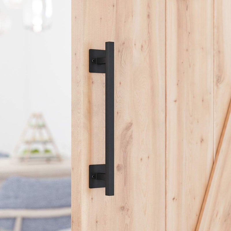 SMARTSTANDARD 12â€ Antique Rustic Handmade Barn Door Handle, Black Flush Square Base Handle Pull, for Gate, Garage, Sheds - Image 1